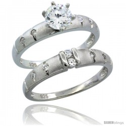 Sterling Silver Cubic Zirconia Ladies' Engagement Ring Set 2-Piece 1/2 ct size, 1/8 in wide