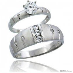 Sterling Silver Cubic Zirconia Engagement Rings Set for Him & Her 1/2 ct size Man's Wedding Band )