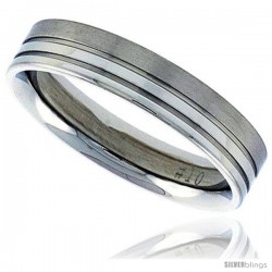 Surgical Steel 5mm Wedding Band Thumb Ring 2 Grooves combination finish Comfort-Fit