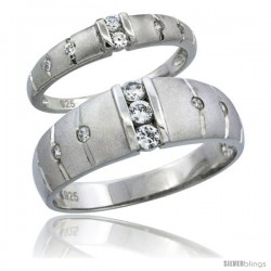 Sterling Silver Cubic Zirconia Wedding Band Ring 2-Piece Set 7.5 mm Him & Hers 3.5 mm Channel Set