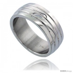 Surgical Steel Domed 8mm Wedding Band Ring 3 Grooves High Polish