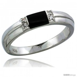 Sterling Silver Cubic Zirconia Ladies' Wedding Band Ring Black Onyx, 1/8 in wide