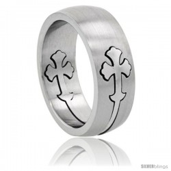 Surgical Steel Gothic Cross Ring 8mm Domed Wedding Band