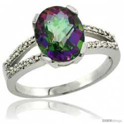 14k White Gold and Diamond Halo Mystic Topaz Ring 2.4 carat Oval shape 10X8 mm, 3/8 in (10mm) wide