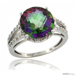 14k White Gold Diamond Mystic Topaz Ring 5.25 ct Round Shape 11 mm, 1/2 in wide