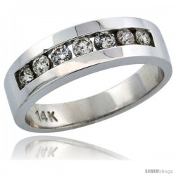 14k White Gold 7-Stone Men's Diamond Ring Band w/ 0.64 Carat Brilliant Cut Diamonds, 1/4 in. (6.5mm) wide