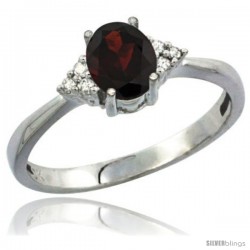 10K White Gold Natural Garnet Ring Oval 7x5 Stone Diamond Accent