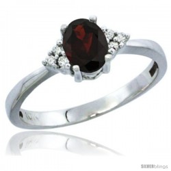 10K White Gold Natural Garnet Ring Oval 6x4 Stone Diamond Accent