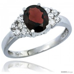 10K White Gold Natural Garnet Ring Oval 8x6 Stone Diamond Accent