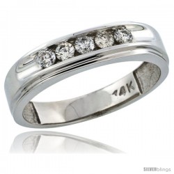 14k White Gold 5-Stone Men's Diamond Ring Band w/ 0.46 Carat Brilliant Cut Diamonds, 1/4 in. (6mm) wide