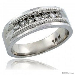 14k White Gold 7-Stone Milgrain Design Ladies' Diamond Ring Band w/ 0.22 Carat Brilliant Cut Diamonds, 1/4 in. (6.5mm) wide