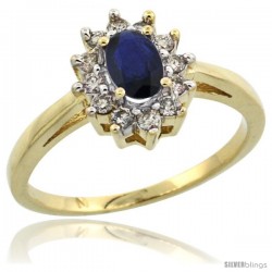 14k Gold ( 6x4 mm ) Halo Engagement Created Blue Sapphire Ring w/ 0.212 Carat Brilliant Cut Diamonds & 0.45 Carat Oval Cut