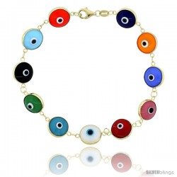 14k Gold Multi Color Evil Eye 7 in. Bracelet