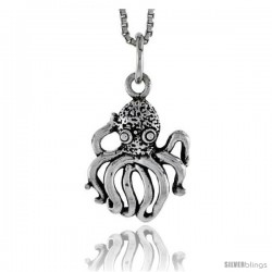 Sterling Silver Octopus Pendant, 3/4 in tall