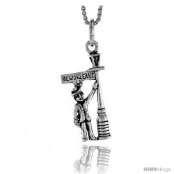 Sterling Silver Man Leaning in New Orleans Light Post Pendant, 7/8 in tall