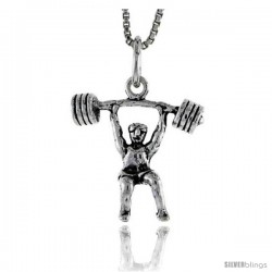 Sterling Silver Weightlifter Pendant, 3/4 in tall