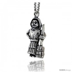 Sterling Silver Old Woman w/ Broomstick Pendant, 3/4 in tall