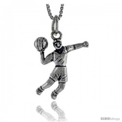 Sterling Silver Basketball Player Pendant, 3/4 in tall