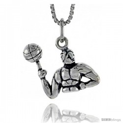 Sterling Silver Man Spinning Basketball on Finger Pendant, 1/2 in tall