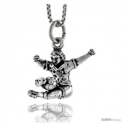 Sterling Silver Soccer Player in Action Pendant, 1/2 in tall