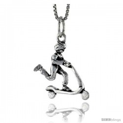 Sterling Silver Boy on Scooter Pendant, 3/4 in tall