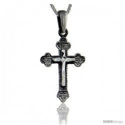 Sterling Silver Budded Cross Pendant, 1 in long