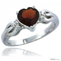 10K White Gold Natural Garnet Ring Heart-shape 7x7 Stone Diamond Accent