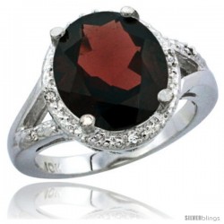 10K White Gold Natural Garnet Ring Oval 12x10 Stone Diamond Accent