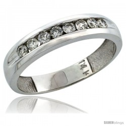 14k White Gold 8-Stone Men's Diamond Ring Band w/ 0.47 Carat Brilliant Cut Diamonds, 3/16 in. (5mm) wide