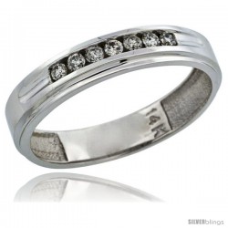 14k White Gold 7-Stone Men's Diamond Ring Band w/ 0.21 Carat Brilliant Cut Diamonds, 3/16 in. (5mm) wide