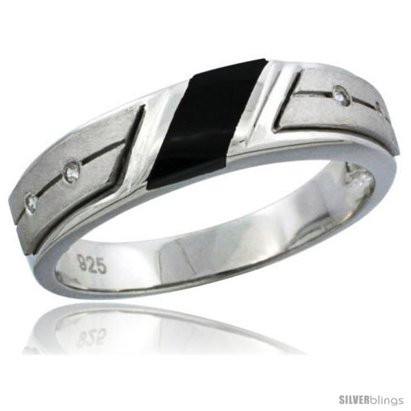 9/32 inch Wide Sterling Silver Cubic Zirconia Mens Wedding Band Ring Rectangular Design Sizes 8 to 14