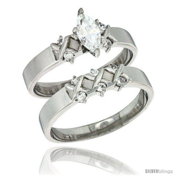 Sterling Silver Cubic Zirconia Ladies’ Engagement Ring Set 2-Piece 1/2 ct Size 3/16 inch Wide 