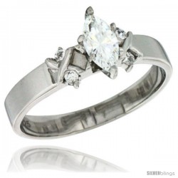 Sterling Silver Cubic Zirconia Engagement Ring 0.75 ct Marquise Cut 3/16 in wide