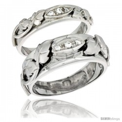 Sterling Silver Cubic Zirconia 2-Piece Wedding Ring Set for Him 8mm 5/16 in wide & Her 5mm 3/16 in wide