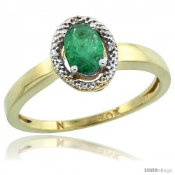 10k Yellow Gold Diamond Halo Emerald Ring 0.75 Carat Oval Shape 6X4 mm, 3/8 in (9mm) wide