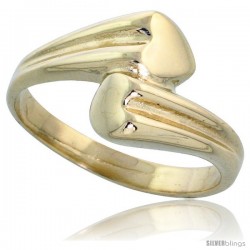 14k Gold Double Heart Ring, 3/8" (10mm) wide