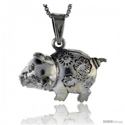 Sterling Silver Pig Pendant, 1 1/8 in tall