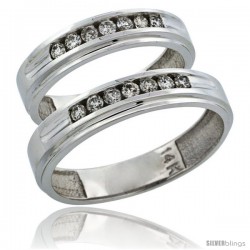 14k White Gold 2-Piece His (5mm) & Hers (5mm) Diamond Wedding Ring Band Set w/ 0.42 Carat Brilliant Cut Diamonds