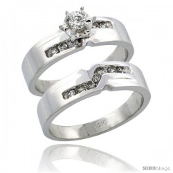 14k White Gold 2-Piece Diamond Engagement Ring Band Set w/ 0.31 Carat Brilliant Cut Diamonds, 3/16 in. (5mm) wide