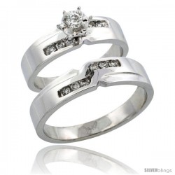 14k White Gold 2-Piece Diamond Ring Band Set w/ Rhodium Accent ( Engagement Ring & Man's Wedding Band ), w/ 0.31 Carat