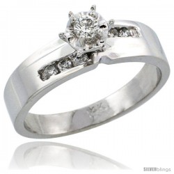 14k White Gold Diamond Engagement Ring w/ 0.18 Carat Brilliant Cut Diamonds, 3/16 in. (5mm) wide