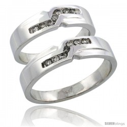 14k White Gold 2-Piece His (5mm) & Hers (5mm) Diamond Wedding Ring Band Set w/ 0.31 Carat Brilliant Cut Diamonds