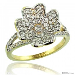 14k Gold Clover Flower Diamond Ring w/ 0.61 Carat Brilliant Cut ( H-I Color SI1 Clarity ) Diamonds, 9/16 in. (14.5mm) wide