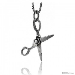 Sterling Silver Scissors Pendant, 7/8 in tall