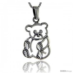 Sterling Silver Teddy Bear Pendant, 1 3/8 in tall