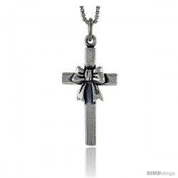 Sterling Silver Cross w/ Bow Pendant, 1 in tall