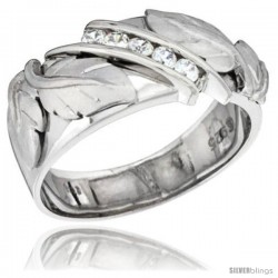 Sterling Silver Cubic Zirconia Mens Wedding Band Ring 3/8 in wide