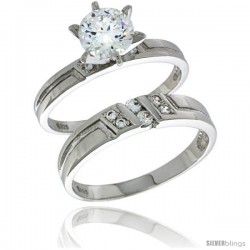 Sterling Silver Cubic Zirconia Ladies' Engagement Ring Set 2-Piece, 5/32 in wide -Style Agcz616e2