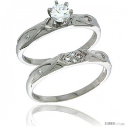 Sterling Silver Cubic Zirconia Ladies' Engagement Ring Set 2-Piece, 1/8 in wide