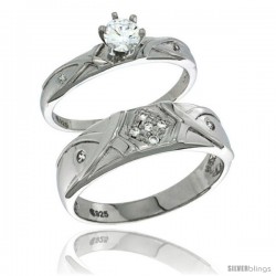 Sterling Silver Cubic Zirconia Engagement Rings Set for Him & Her Round, Brilliant Cut 1/4 in wide -Style Agcz617em